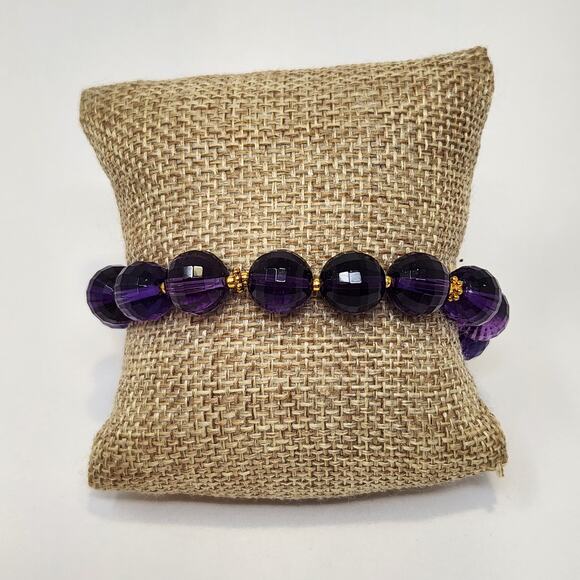 Stauer Purple Faceted Glass Bead Bracelet Gold Tone Accents Adjustable Signed - Picture 1 of 4
